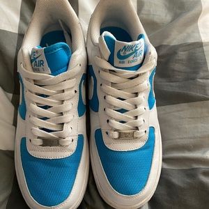 Blue and White Nike Air Force Ones